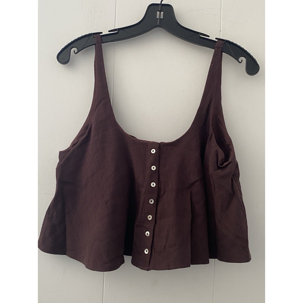 Zara Textured Gauzy Cotton Dark Brown Sleeveless Crop Top Medium Boho Summer